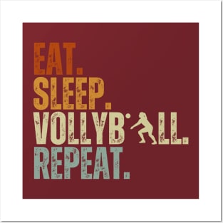 Eat Sleep Volleyball Repeat Kids Adult Women Retro Vintage Posters and Art